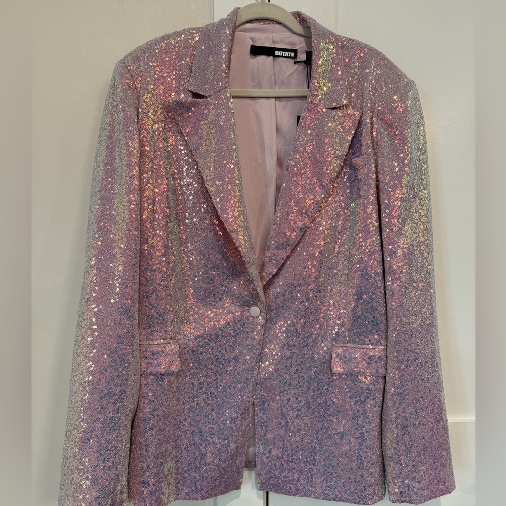Rotate Birger Christensen Sequin Oversized Blazer in Sachet Pink NWT's Sz US 14 - Picture 12 of 15